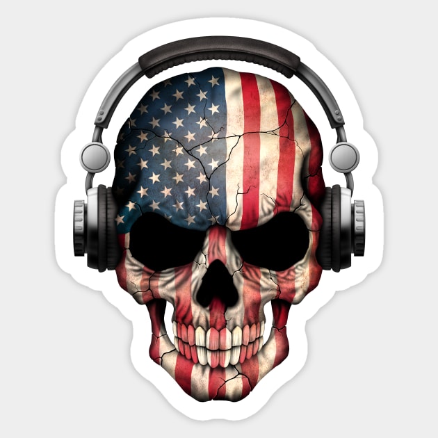 Dark Skull Deejay with American Flag Sticker by jeffbartels